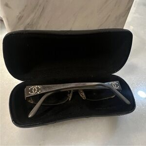 CHANEL Brown/Black and Silver Glasses with Case with pearl and rhinestone accent